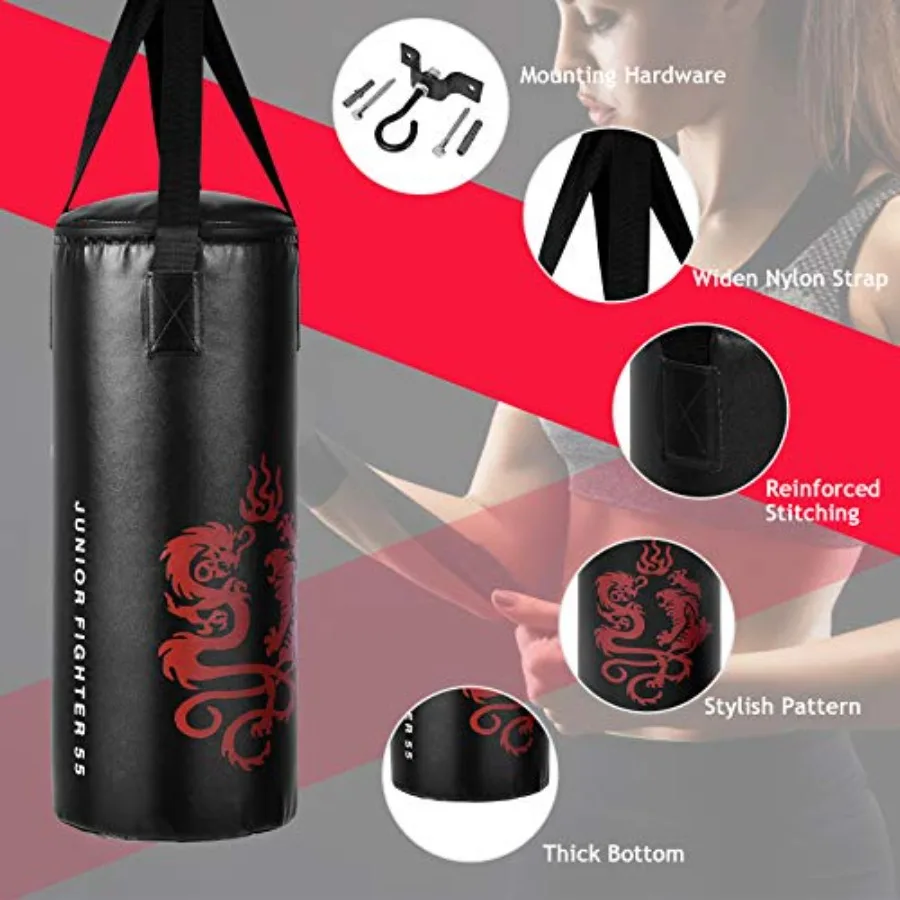 punching bag set for youth MMA martial and Thai training: prefilled heavy-duty wall-mounted bag with gloves and jumping rope bl