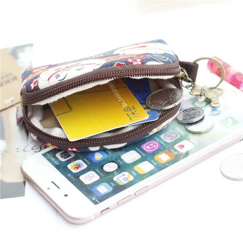 Coin Purse Vintage Shell Canvas Cute Short Wallet Women Card Holder Clutch Kids Cartoon Animals Small Change Bag