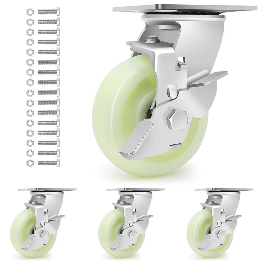 

5 Inch 3500 LBS PP Plate Castor Set of 4 with Double Ball Bearings, Non-Marking Quiet Swivel Casters for Industrial Use