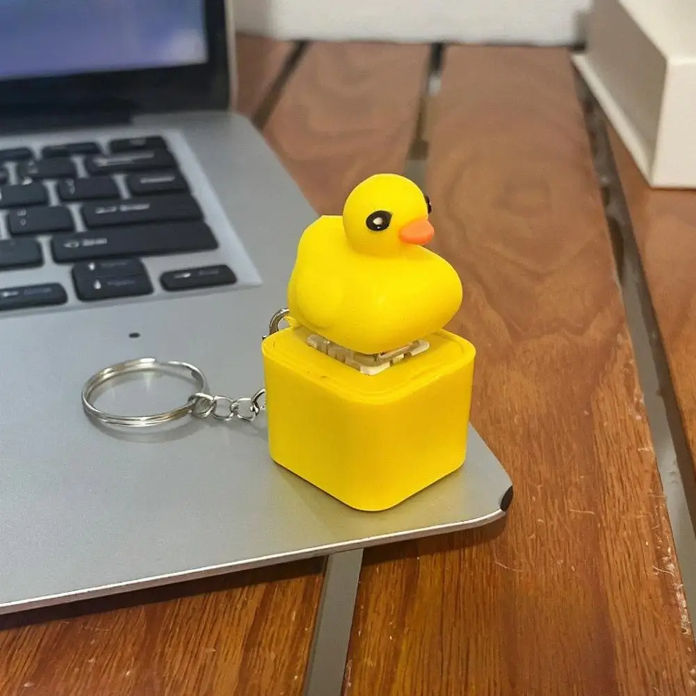 Brinquedo de pato de imprensa com botão, chaveiro de animal com luz LED para brincadeira e diversão, presentes de mordaça de alívio de estresse alimentados por bateria para crianças e adultos