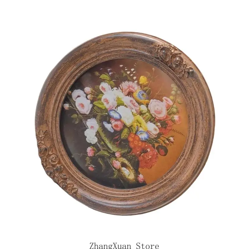 Dekorativer Kunstrahmen für Fotos und Drucke, runder Bilderrahmen aus Kunstharz mit erhabener Blumenverzierung und antiken – Detail 3