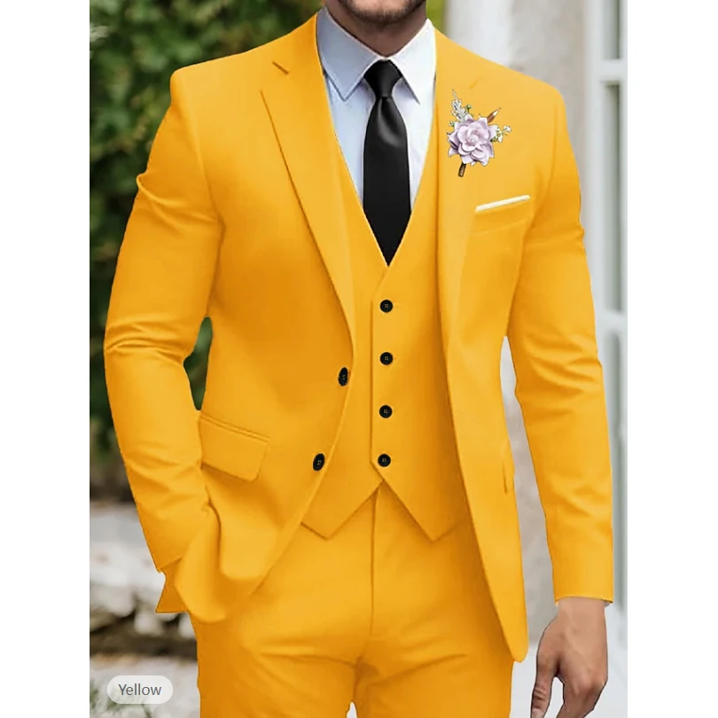 

New Fashion Men's Wedding Party Evening Wear Suits Slim Fit 3 Pieces Single Breasted Tuxedos Blazer Vest Pants Costume Homme