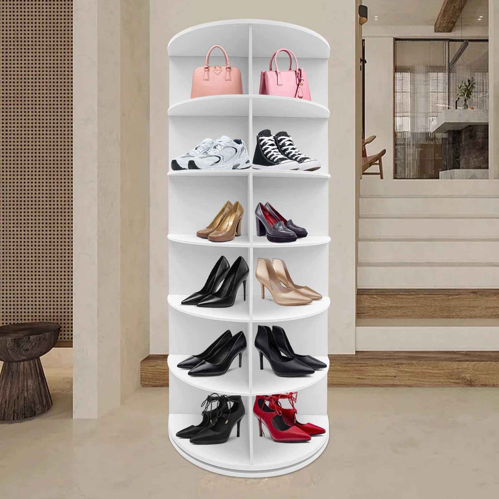 

59x59x138cm 6 Tiers Rotating Shoe Rack Large Capacity Shoe Organizer for Living Room, Bedroom, Cloakroom