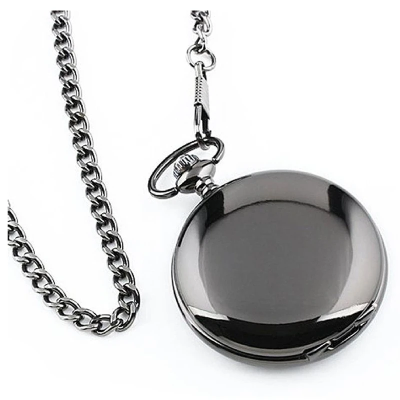 Collana orologio da tasca da uomo con confezione regalo-orologio nero e tascabile, cinturino in metallo, argento