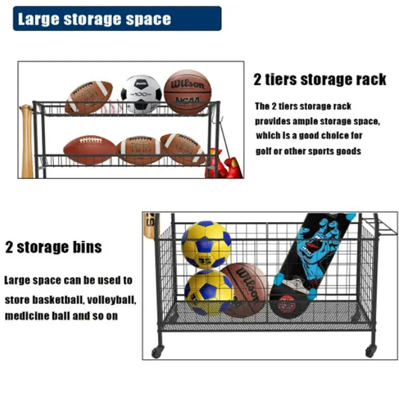 Heavy Duty Black Metal Sports Ball Equipment Storage Cage Basketball Football Storage Ball Sports Rack