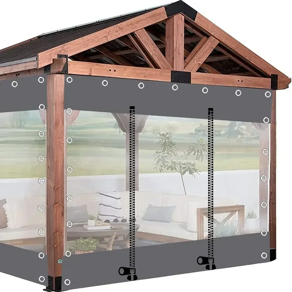 Outdoor Clear Tarp Curtain,Transparent Waterproo Tarpaulin Side Panels,With Zippered Do,Pvc Rain Curtains,Tarp Cover Sheet,or Pe
