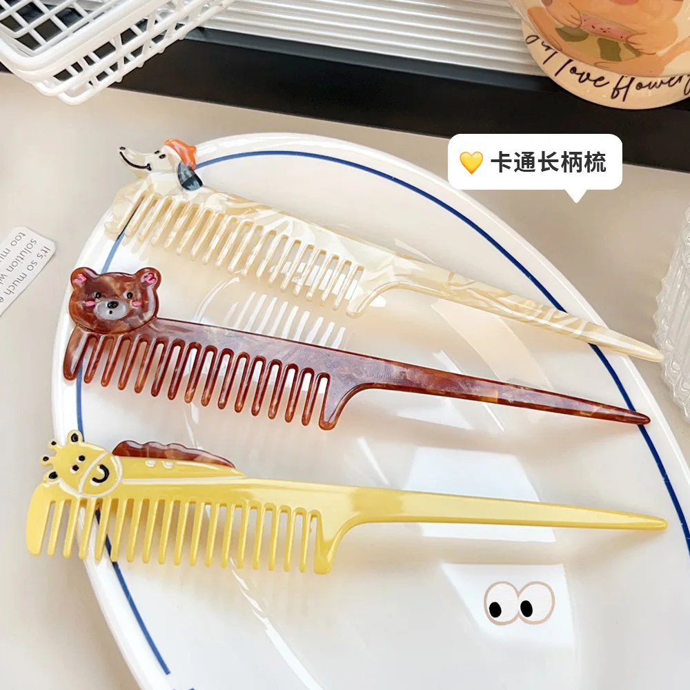 

Cartoon Long Handle Comb Bear Animal Shape Comb Creative Hair Comb Fashion Student Portable Straight Hair Comb