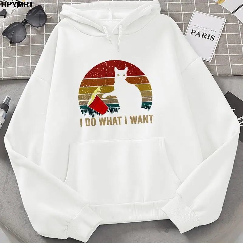 I Do What I Want Cat Printed Women's Hoodies 2022 Autumn Hipster Hooded Sweatshirt Pocket hoodie Hoody Pullover Clothes Female