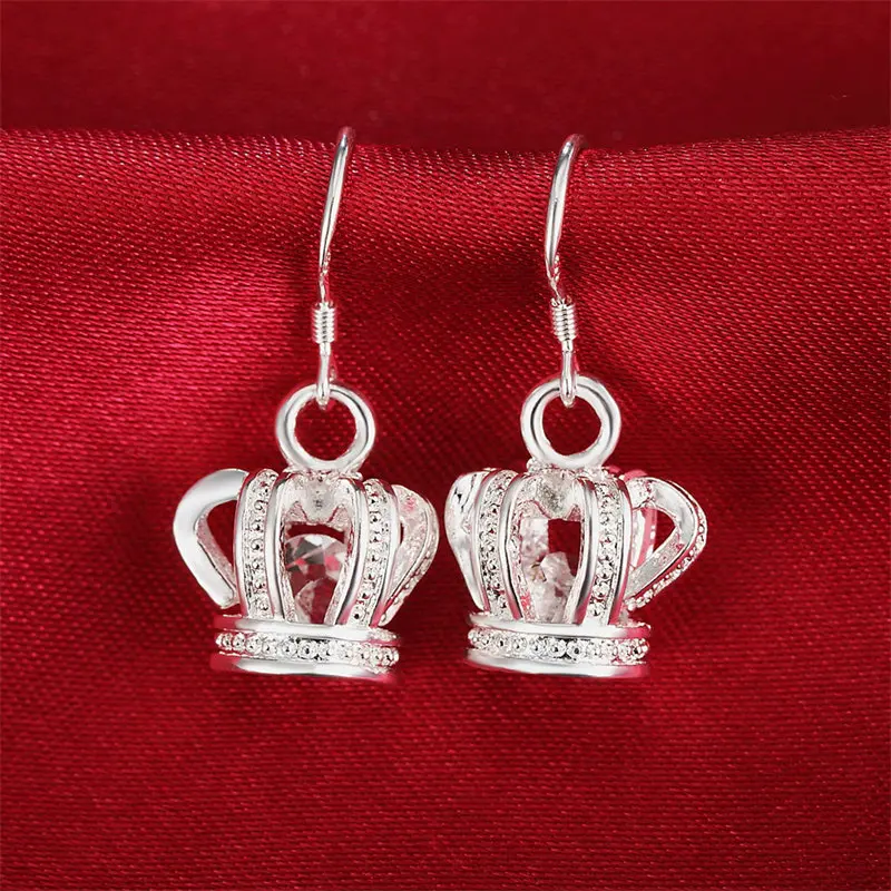 

Wholesale 925 Sterling Silver 28MM Crown Zircon Earrings For Women Fashion Charm Wedding Gift Jewelry Accessories