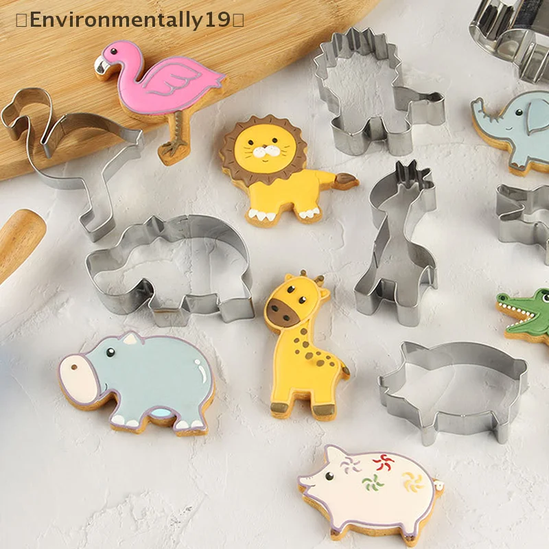 7/12 PCS Animal Cookie Mold Set Stainless Steel Cookie Cutters With Dinosaur Lion Giraffe Hippo Koala Elephant Dog