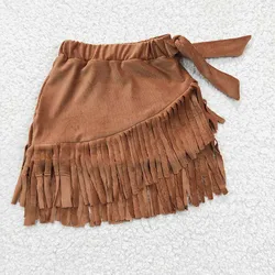 Wholesale Baby Girl Brown Western Tassel Fringe Skirt