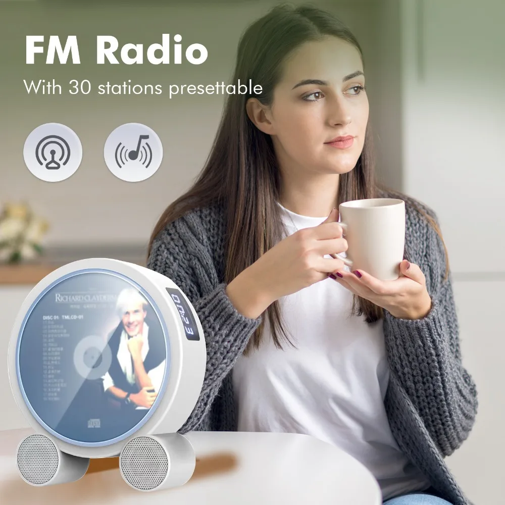 

CD Player Portable,Stereo Bluetooth Speaker,4000mAh Rechargeable for Car/Home,with Remote Control,Support USB/AUX,Headphone Jack
