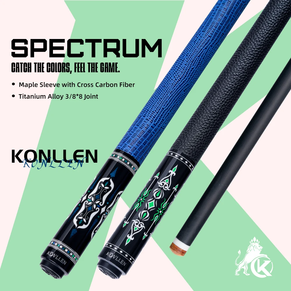KONLLEN Carbon Fiber Pool Cue Stick 2.0serie 58-inch Professional Pool Sticks Low Deflection Pool Cue Ultra-Smooth Billiard Cues