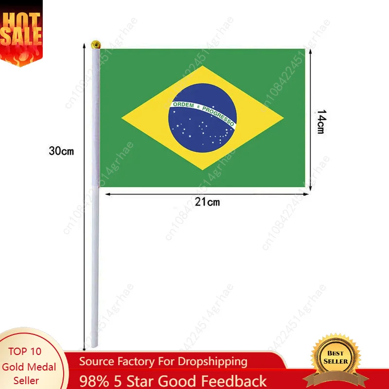

Brazil Hand Waving Flag Brazil Flag Small Mini Hand Held Flags 10 Pcs 14x21cm World Cup Sporting Event Support Handheld Flag