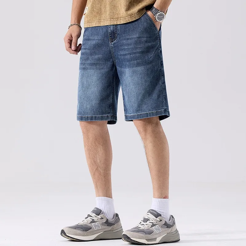 Men Big and Tall Denim Shorts 6XL 7XL 8XL Relaxed Fit Stretch Jean Bermuda Comfy Summer Loose Wide Leg Lightweight Half Trousers view 4