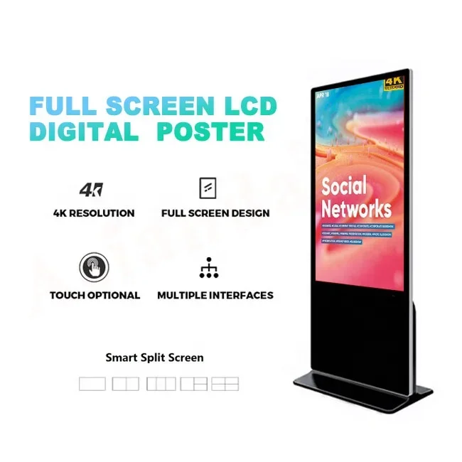 43Inch Indoor Touch Screen Kiosk Floor Standing Digital Signage HD Super Narrow Indoor Retail Store LCD Display