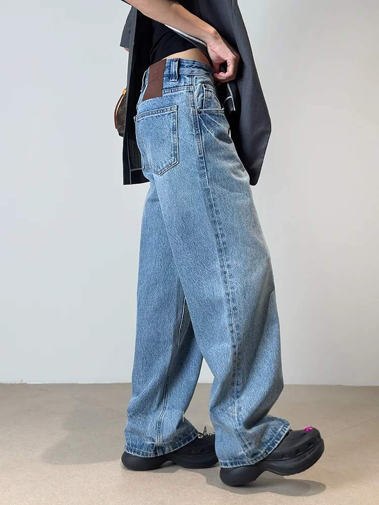 

Прямые джинсы с высокой талией, женские широкие брюки, выцветшие синие джинсы с высокой талией длиной до пола, утягивающие джинсы для поездок на работу