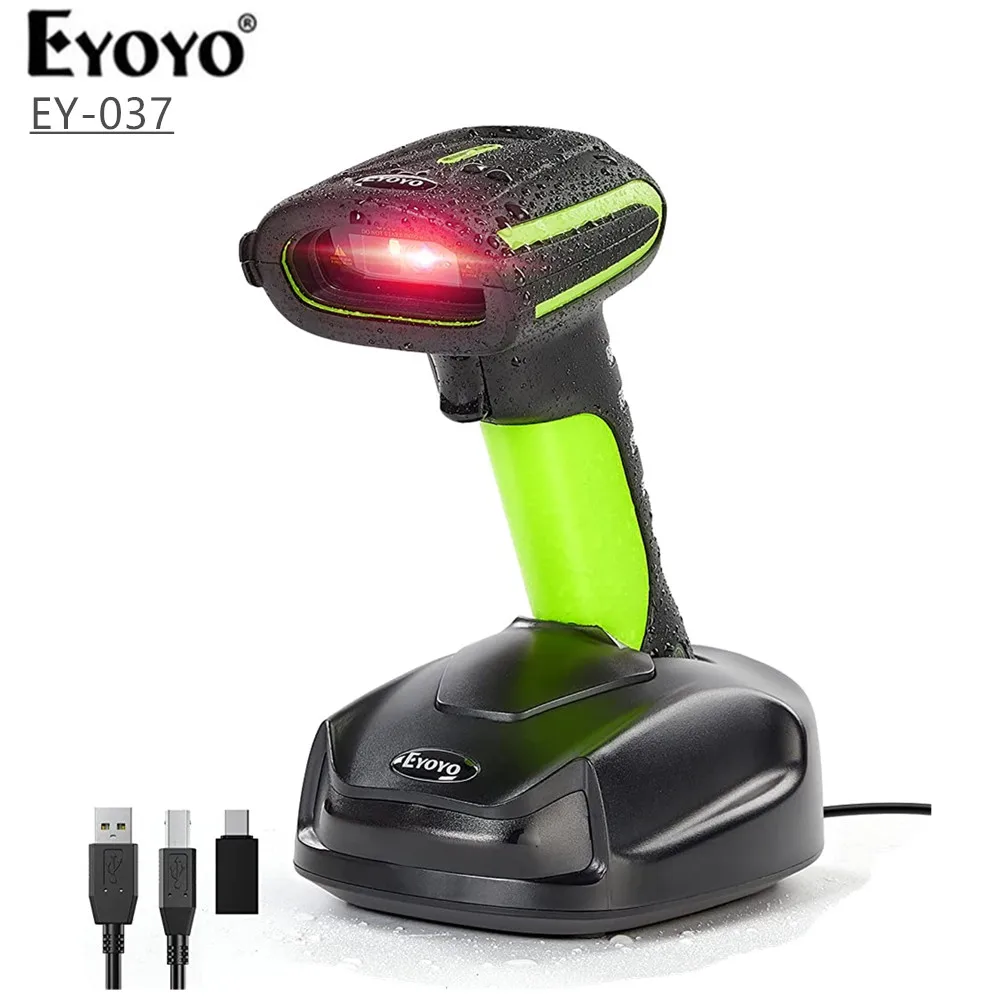 Eyoyo 2D QR Industrial Barcode Scanner Wireless Charging Stand Rugged 3-in-1 Bluetooth Scanner Heavy Duty IP65 Waterproof Reader