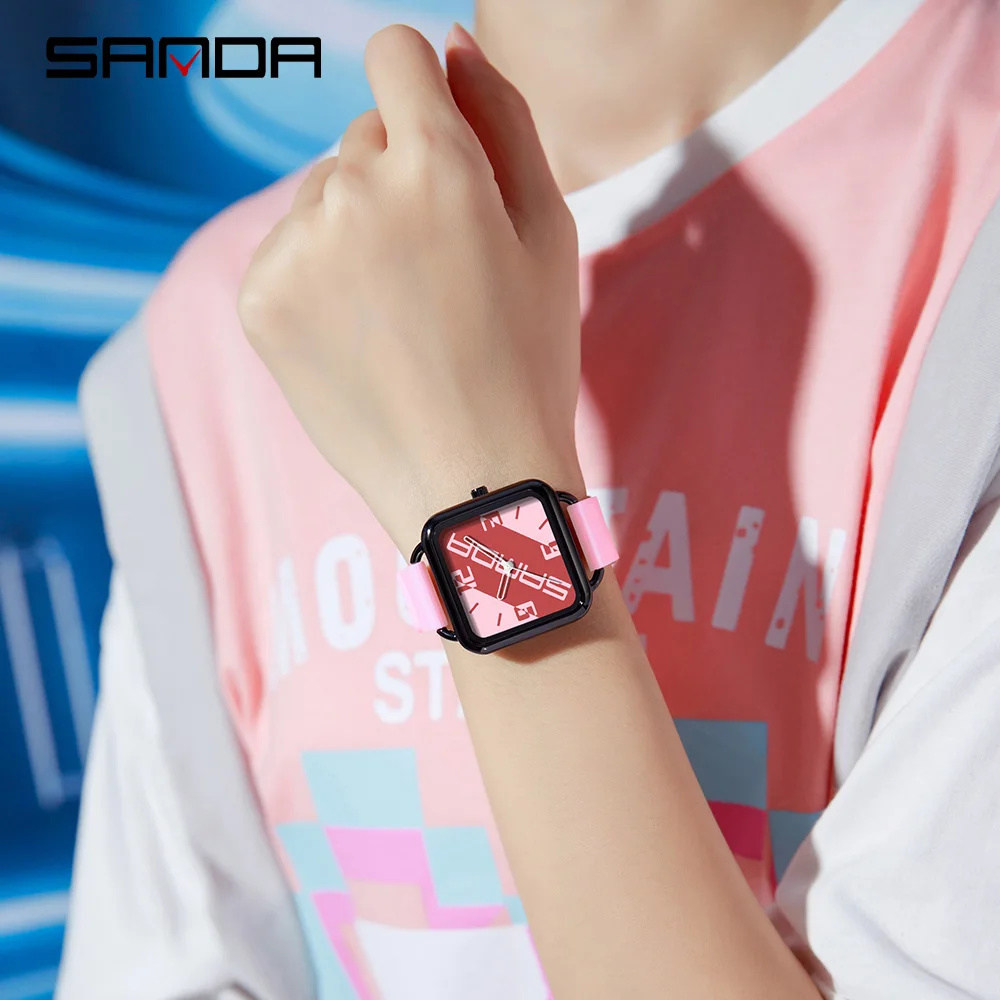 SANDA 3261 Student Quartz Watch Colorful Leisure Waterproof Creative Square Dial Fashion Men's and Women's Quartz Watch Gift