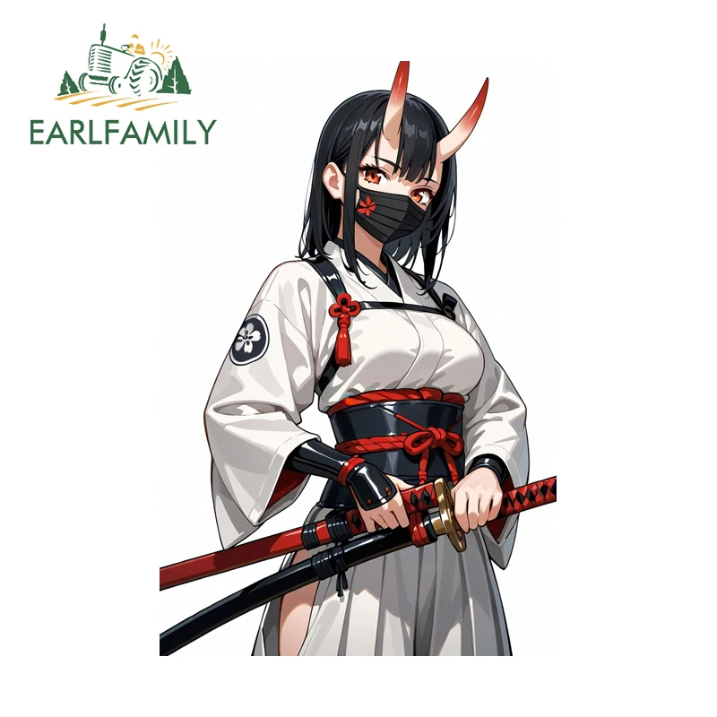 EARLFAMILY White Clothes Japanese Samurai Oni Beauty Wall Stickers Cool Personal Graphics Design Camper Decal Nice PVC Car Goods