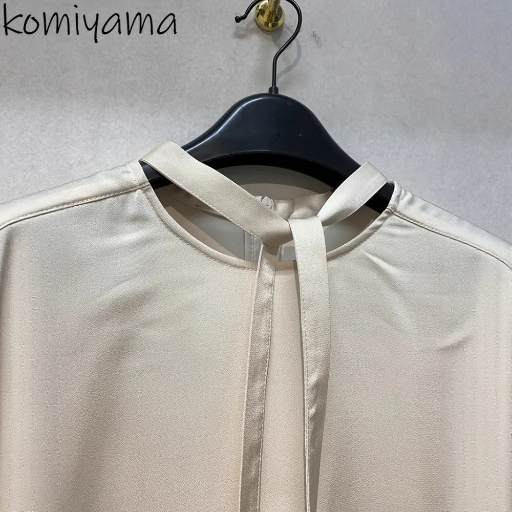 

Japan Simple Loose Profile Lace-Up Halter Blusas Mujer All-match Preppy Style Harajuku New Shirts Japan Lazy Mid-length Shirt