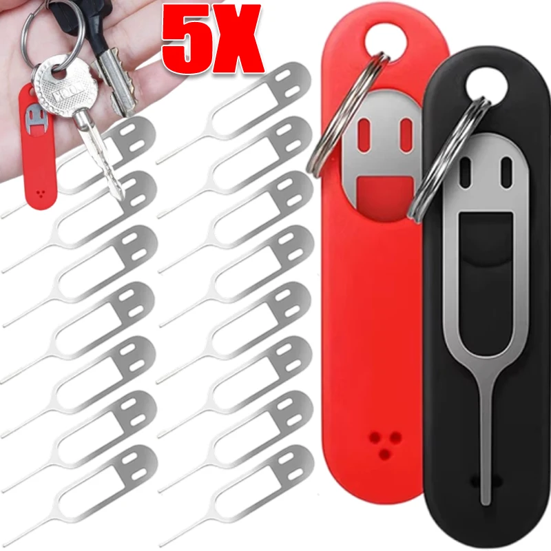 5pcs Anti-Lost Sim Card Eject Pin Needle with Storage Case For Universal Phone Ejector Pin SIM Card Tray Opener Face Key Ring