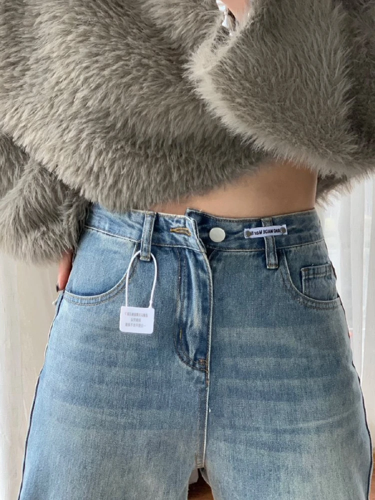 High Waist Wide Leg Retro Straight Jeans Women's Loose Fit Floor Length Trousers Spring 2025 New Sle Casual Denim Pants