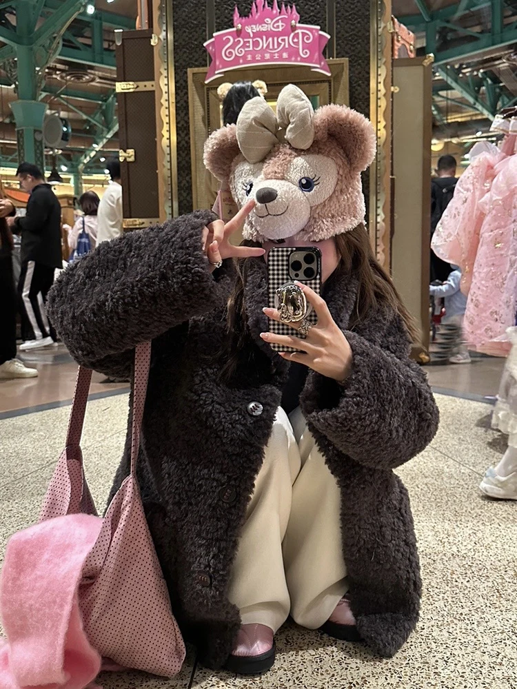 

Lamb Wool Jacket Clothing Woman Satin Cinched Tourism Aesthetic Ladylike Warmth Coastal Summer-Autumn European Style Young Girls