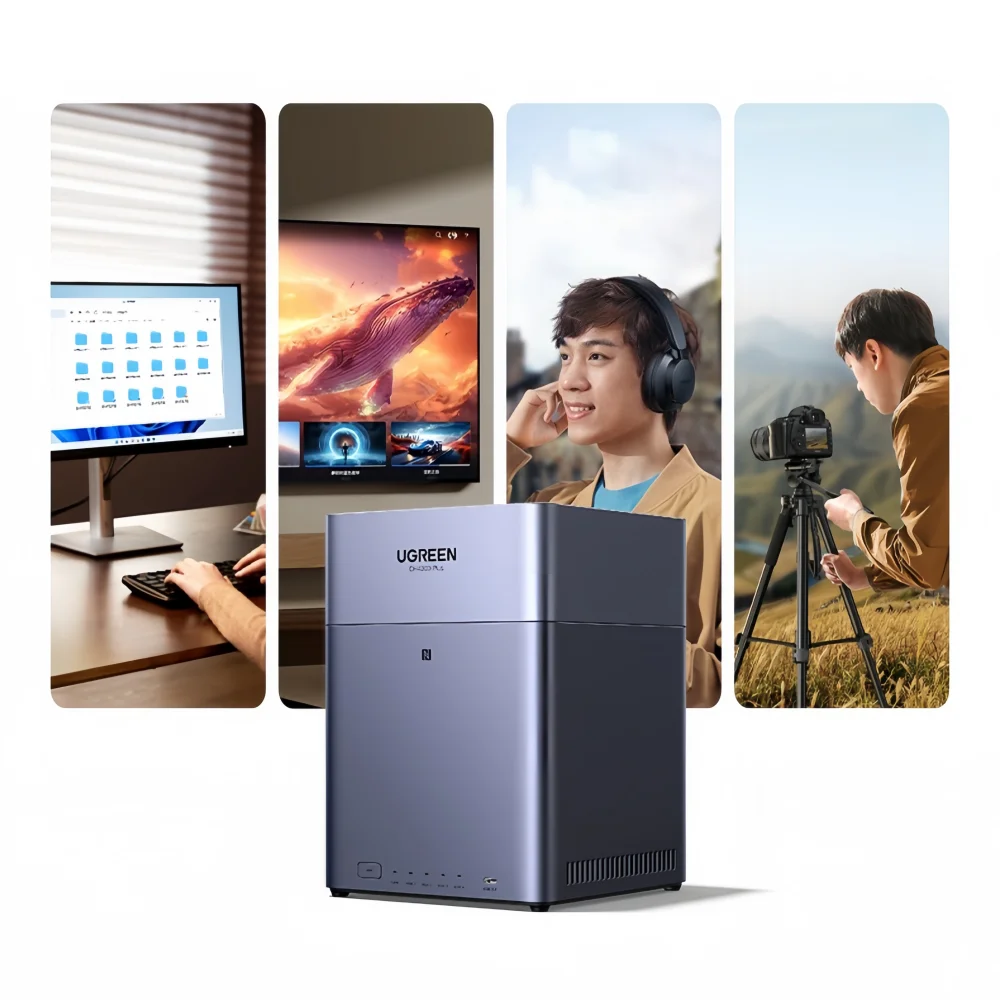TLF UGREEN DH4300 Plus Mini Home NAS AI Rockchip Octa Core A55-A76 8GB LPDDR4X 4 Bay SATA HDD SSD NFC RJ45 2.5GbE Rede Sto
