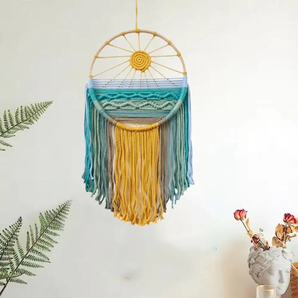 

Hand-woven Cotton Rope Sunrise Sunset Tapestry Colorful Bohemian Sunrise Sunset Wall Art Decorative with Tassel