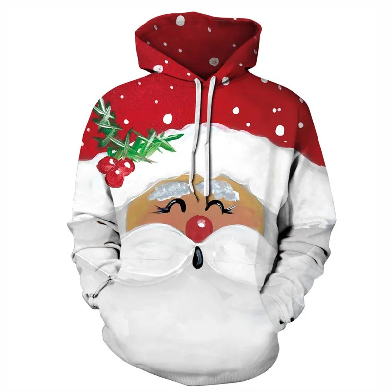 

Santa Claus Deer Pattern Hoodie For Men Christmas Tree 3D Printed Long Sleeves Casual Pullover Tops Hoodies Loose Sweatshirt