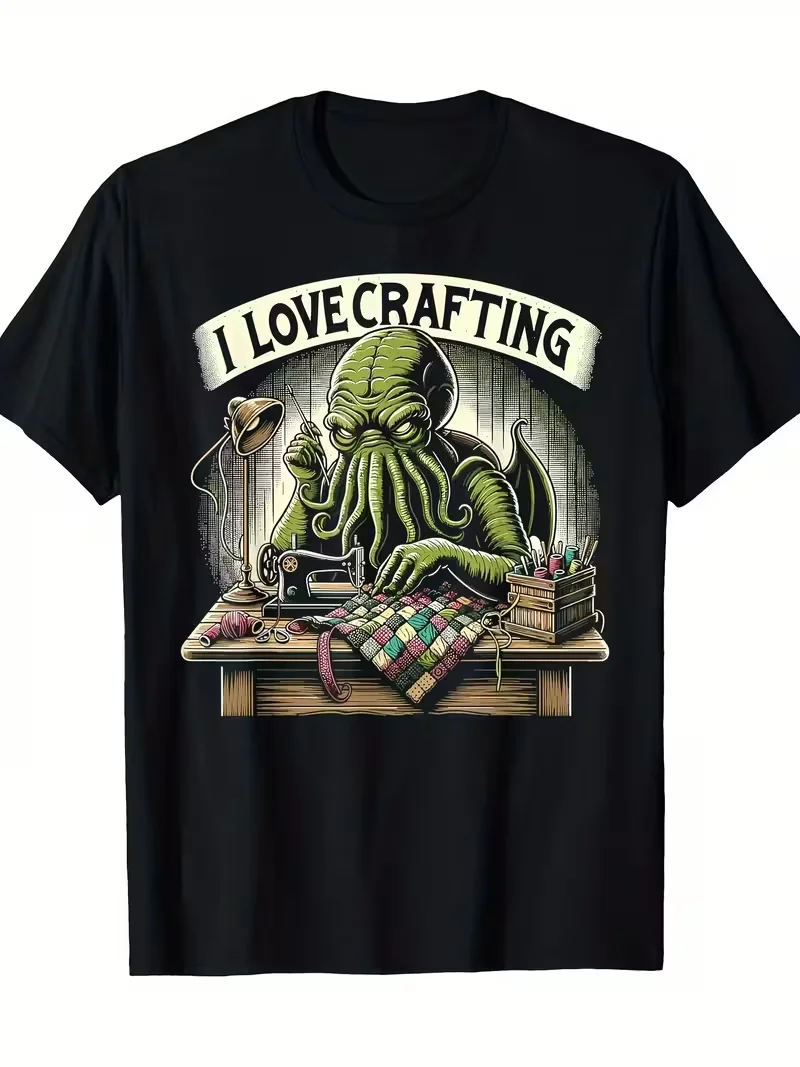 Image of Herren Lustiges Cthulhu Crafting Lovecraftian Horror Design T-Shirt Unisex Damen Oversize T-Shirt Streetwear Casual Baumwolle Top Humor