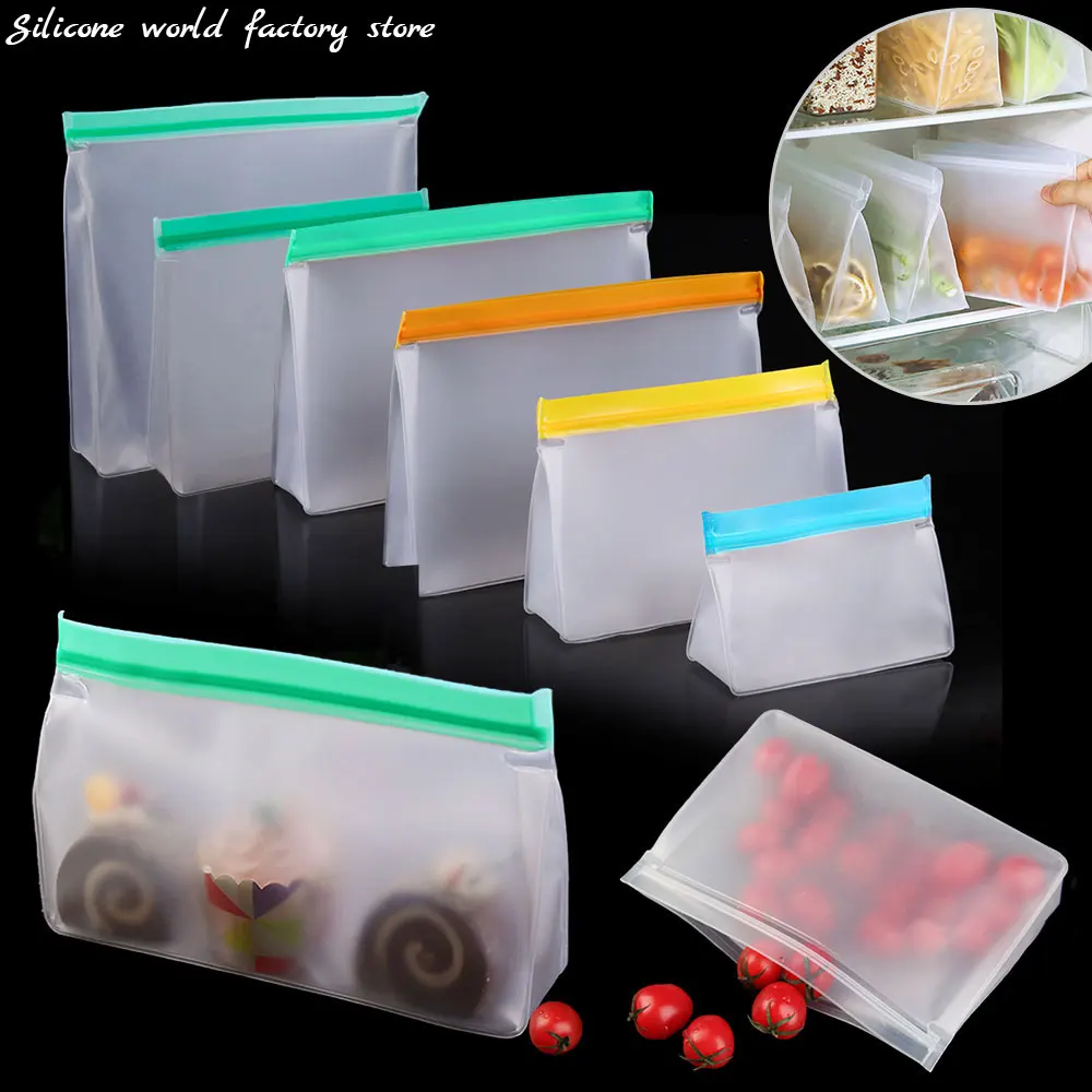 Silicone world Reusable PEVA Food Bag Freezer Stand Up Food Storage Bag Silicone Bag Leakproof Kitchen Organizer Fresh Shut Bags