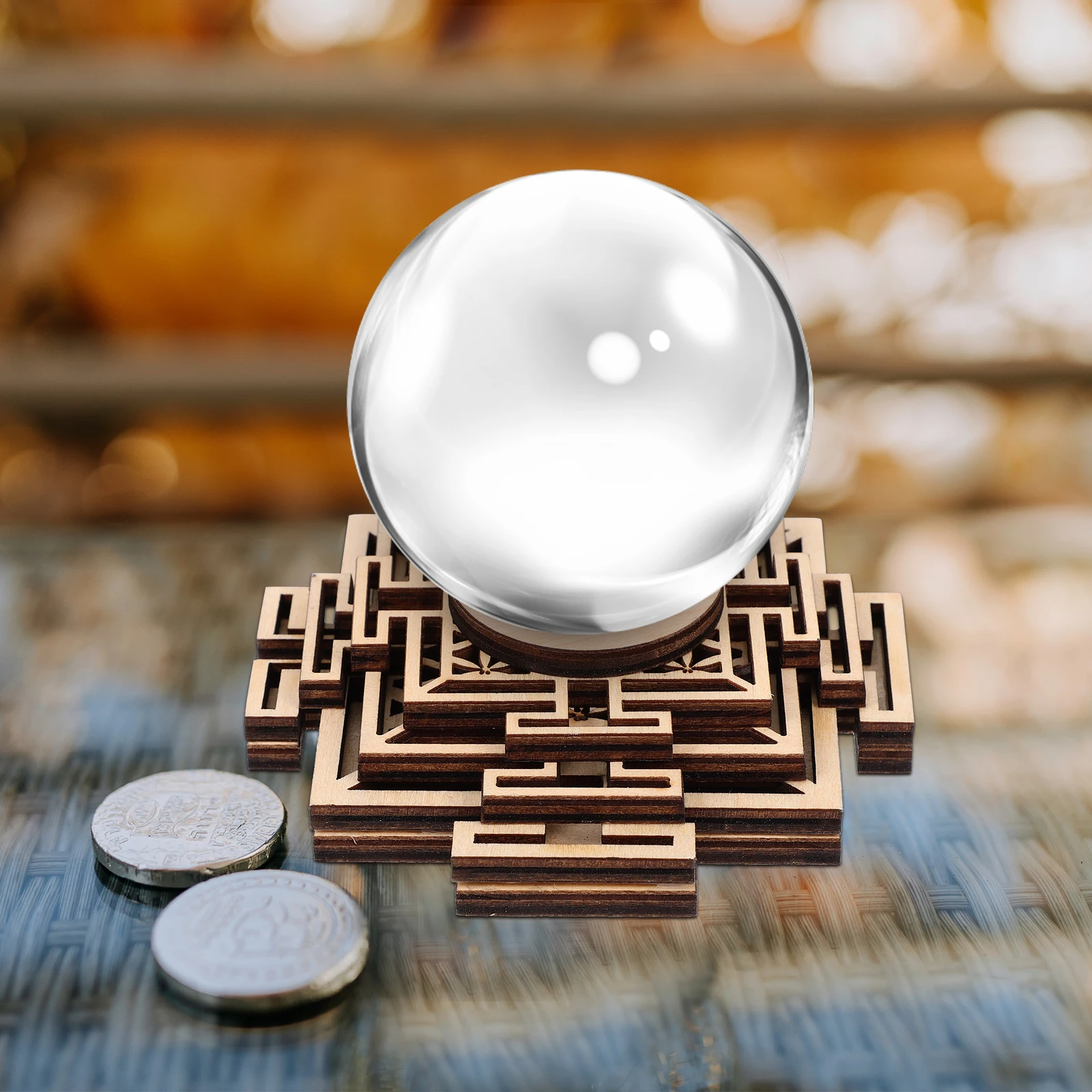 

Crystal Ball Stand Retro Wooden Base For Sphere Display Home Office Decor Vintage Desktop Ornament Stone Artware