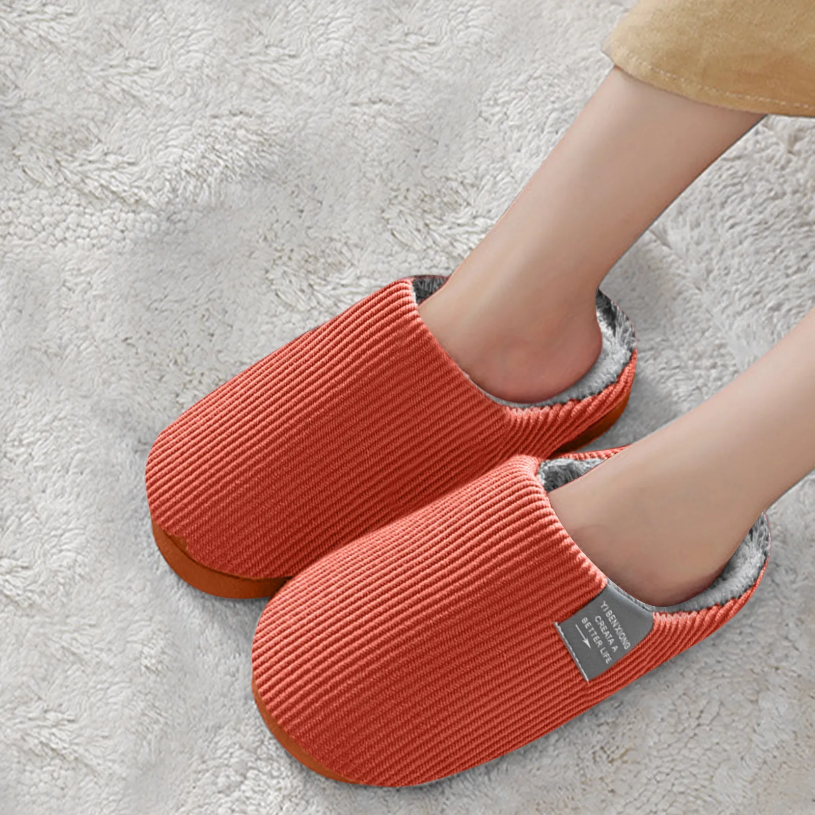 Men And Women Soft Sole Slippers Household Shoes Warm Solid Color Fluffy Flop Slippers Flip Plush Slipper Non-Slip Slipper