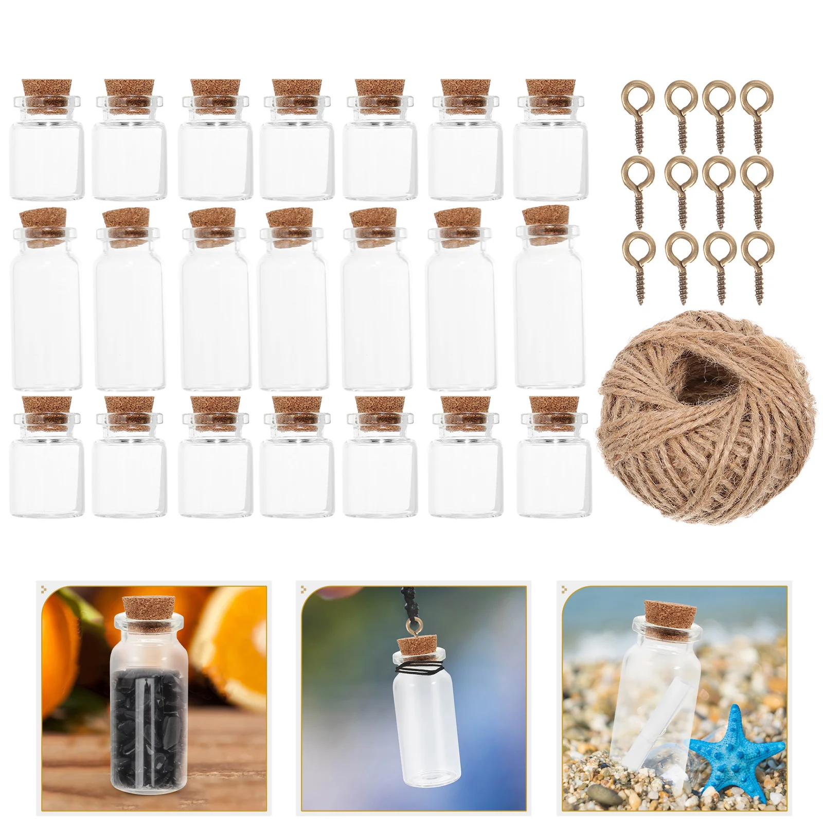 

1 set Mini Glass Wish Bottles Wooden Corks Thick Vials DIY Jewelry Making Party Wedding Decor Storage Accessories 50 Eye Screws