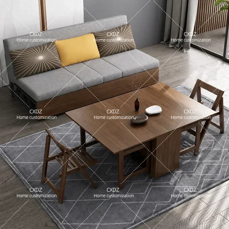 Foldable Sofa Bed Dual Purpose Double Retractable Solid Wood Multi Functional Couch for Living Room Small Apartment Space