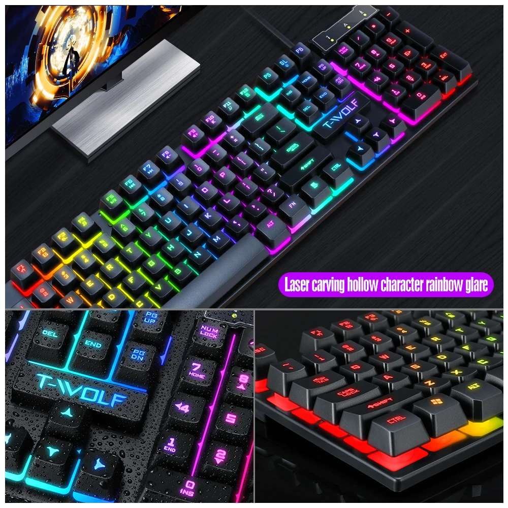 1.35M Wired 104 Keys Computer Colorful Blacklight Gaming Keyboard Mouse Combos