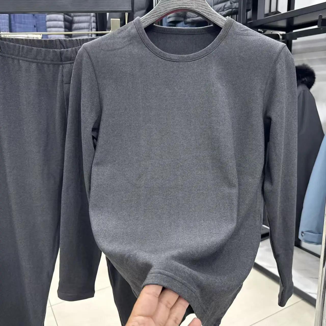 الدفء الملابس الداخلية للرجال لون بسيط مطاطا العمودي المشارب Fce الخريف ملابس الشباب عادية طويلة Sve جولة Ne #3