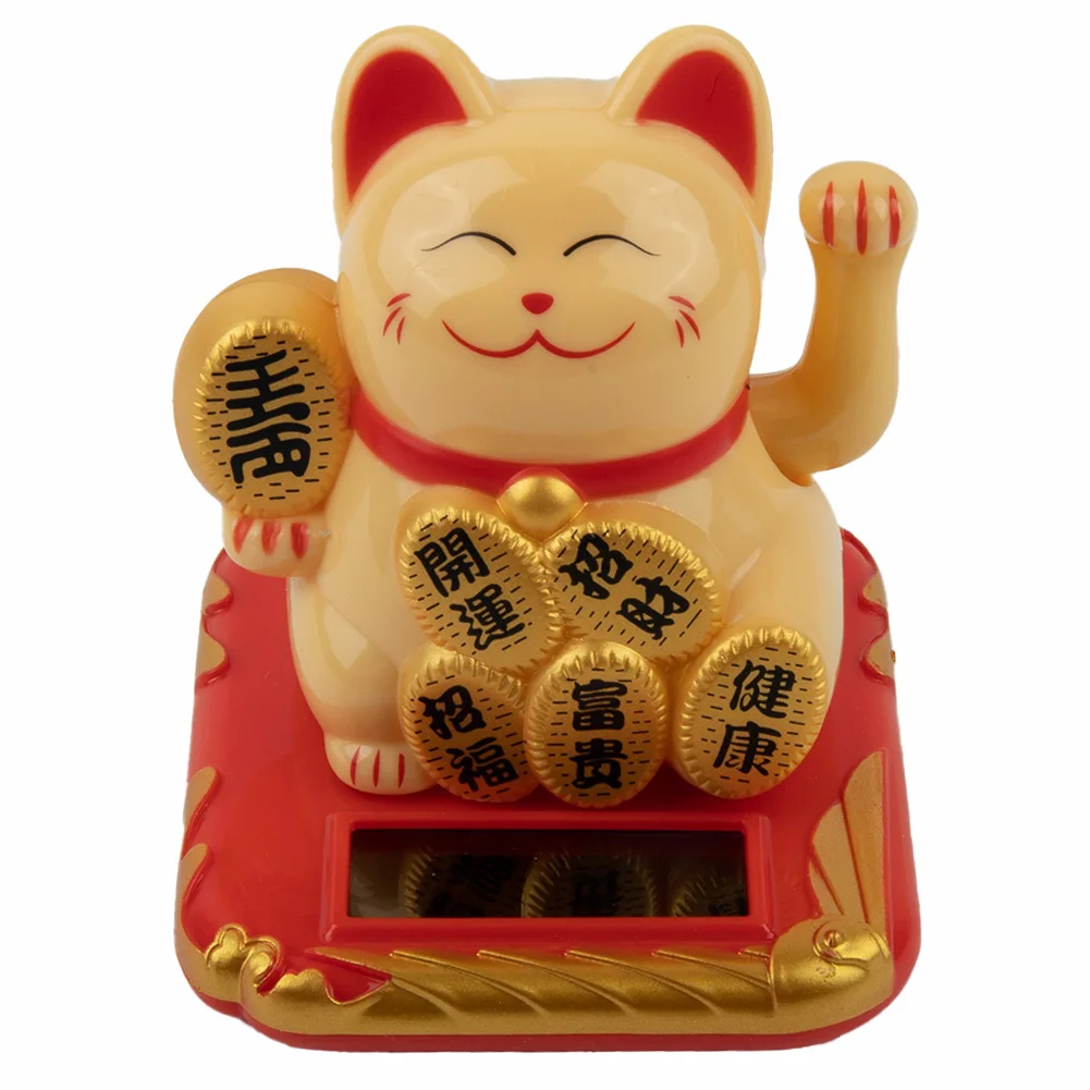 Solar Powered Maneki Neko Lucky Cat Welcoming Chinese Lucky Cat Waving Hand Beckoning Fortune Cat Figurines Home Decoration