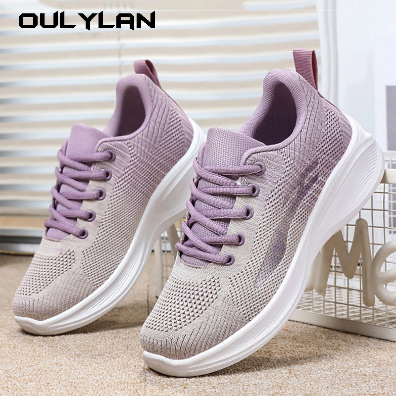 

Thick Sole Increase Mesh Lace-up Fashion All Comfortable Non-slip Breathable Sports Women's Single Shoes Soft soled Running shoe