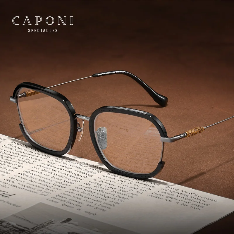 CAPONI Vintage Men's Glasses Frame 100% Titanium Acetate Popular Eyeglasses Anti Blue Light UV400 Brand Designer Glasses JF68003