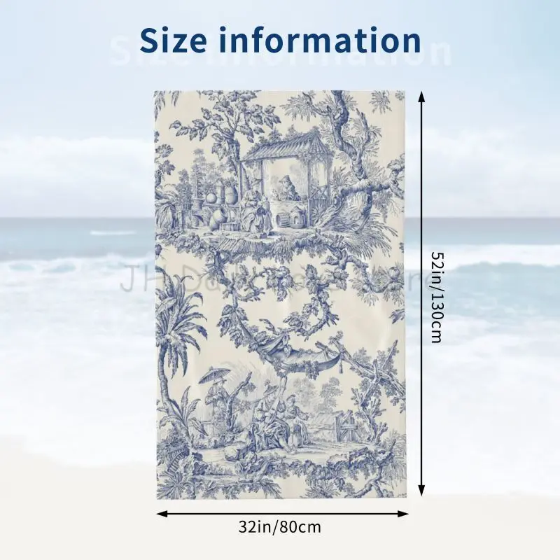 French Toile De Jouy Bath Towel Quick-Dry Beach Towel Soft Microfiber Super Absorbent Towels for Gym Spa Sport Swimming