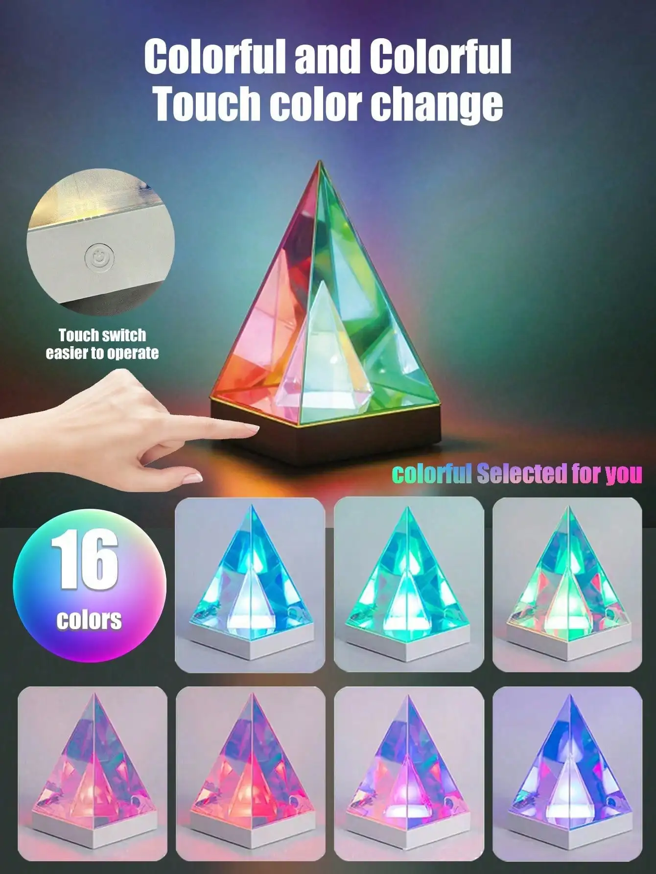 RGB 16-Color Cube, Pyramid, Shaped LED Desk Lamp, Creative Decorative Lighting For Bedroom, Gaming Desk, Atmosphere Lamp, Night