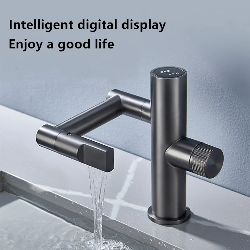 Gun Gray High-quality Copper Multifunctional Intelligent Digital Display Cold and Hot Washing Basin Faucet Suitable for Bathroom