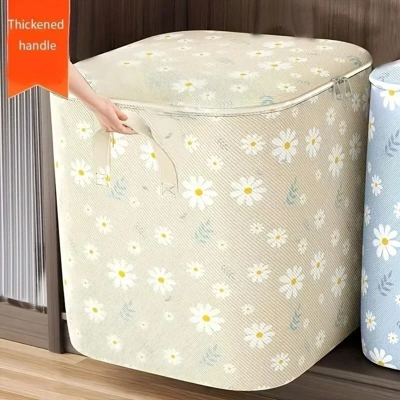 1Pcs Cartoon Daisy Pattern Storage Box Large Capacity Zipper Organizer Versatile Dustproof Container Clothes Storage Bag