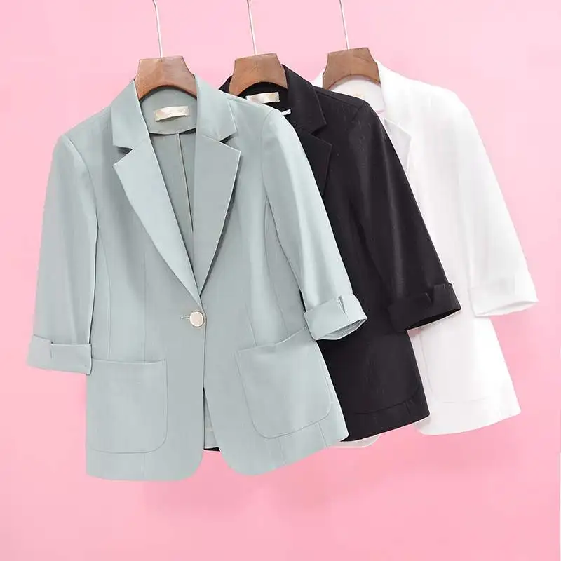 

Женский летний тонкий пиджак Slim Fit, новинка, повседневный, с рукавом три четверти, цветной