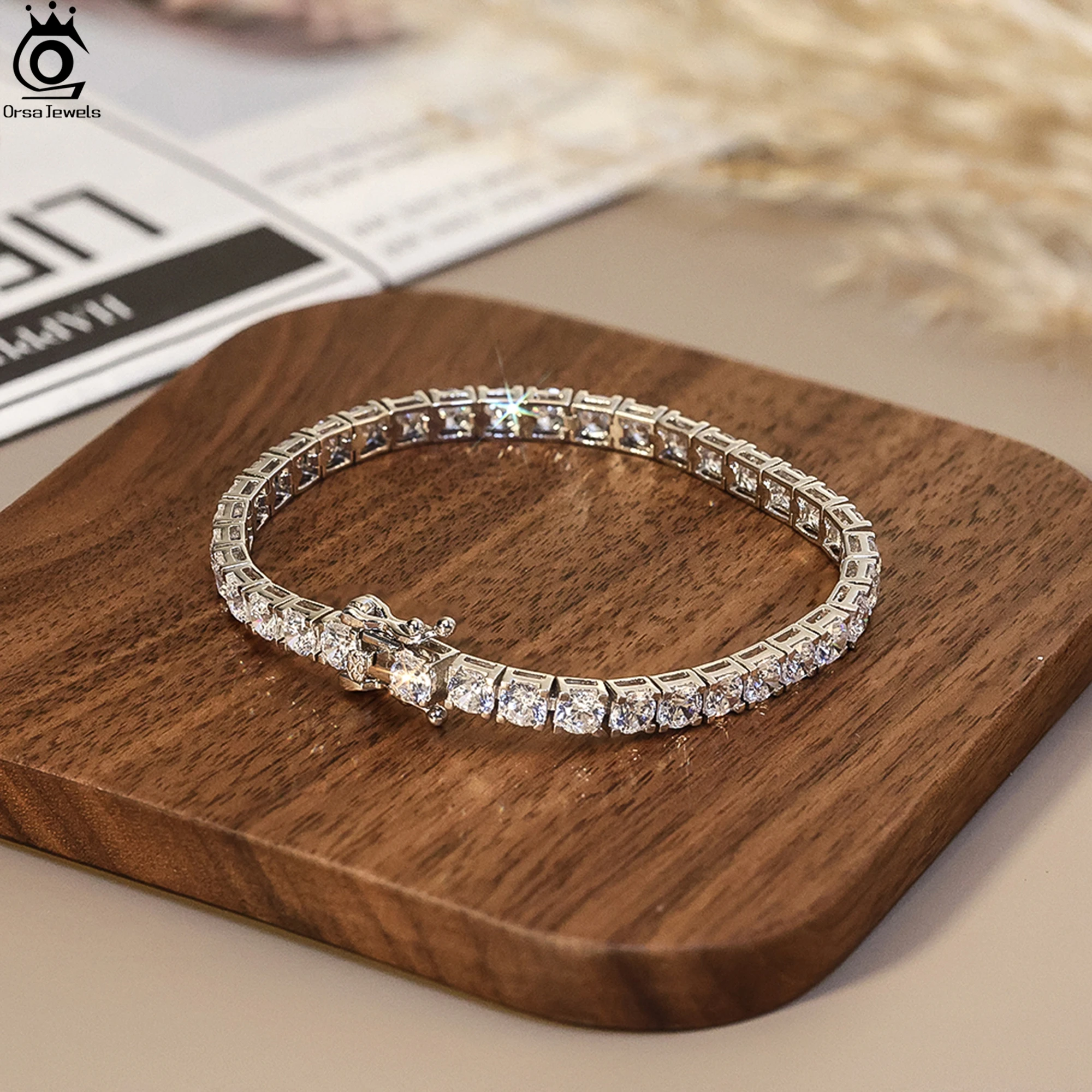 

ORSA JEWELS Genuine S925 Silver Dainty 2-4mm Tennis Bracelet Cubic Zirconia Chain Decoration Jewelry Gift for Women SB204