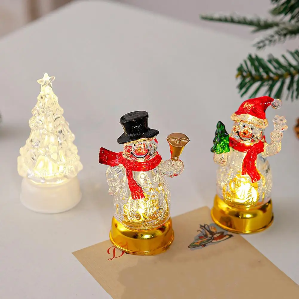 Christmas LED Decorations With Snowman, Christmas Tree Mini Lighted Ornaments For Home Tabletop Christmas Party Decor Accessory