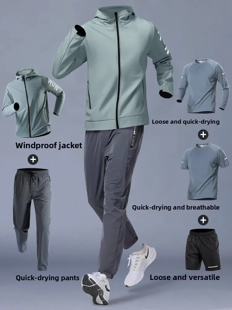 

Men's Running Sportswear Set Qui Dry Fitn Outdoor Cycling Training Jaet Spring Autumn Trendy Profional Morning Run